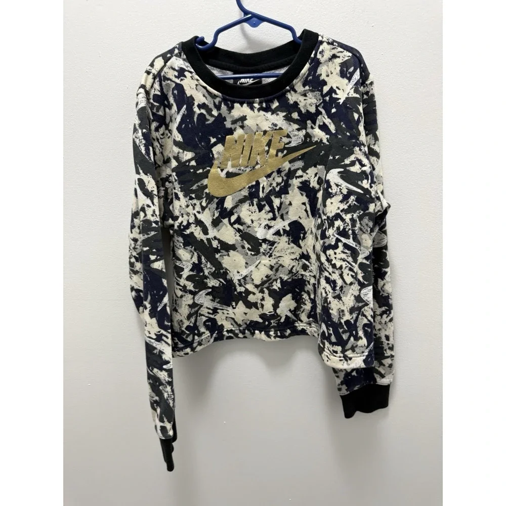 Nike‎ Youth XL Sweatshirt Black White Tie Dye Logo Crewneck Kids Pullover Girls